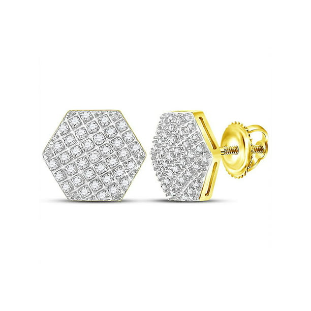 Diamond Mens Cluster Stud Earrings 1/8ct 10k Yellow Gold 